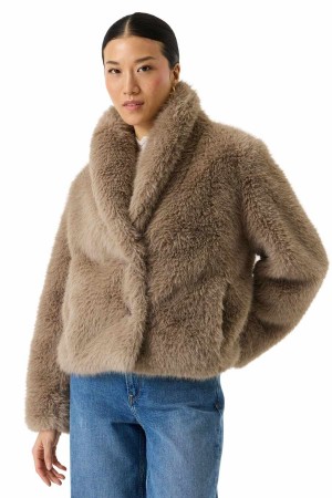 GARCIA GJ2600912 Γυναικείο Faux Fur Μπουφάν - Taupe