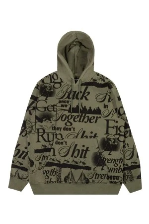 THE HUNDREDS Φούτερ με Κουκούλα Fight Back Pullover - Χακί