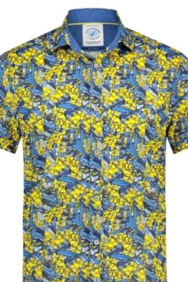 A FISH NAMED FRED Men's Shirt SS oleander blue/yellow - MULTI