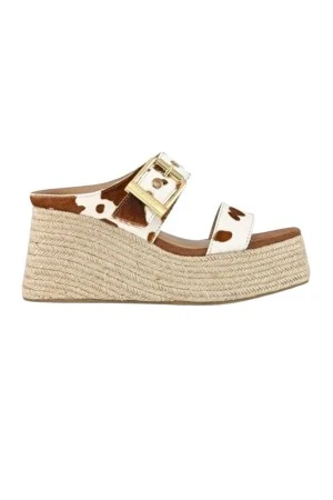 COLORS OF CALIFORNIA Mules - Πλατφόρμες JUTE WEDGE SANDAL IN PONY HAIR - COW