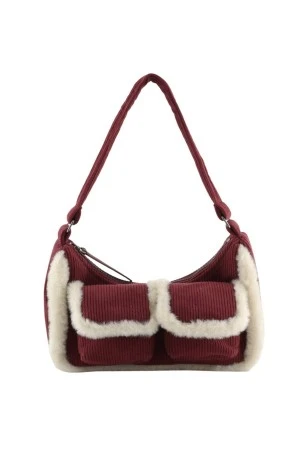 COLORS OF CALIFORNIA Women's MINI CORDUROY SHERPA BAG - RED