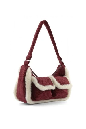COLORS OF CALIFORNIA Women's MINI CORDUROY SHERPA BAG - RED
