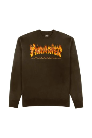 THRASHER Φούτερ λαιμόκοψη INFERNO CREW - BROWN