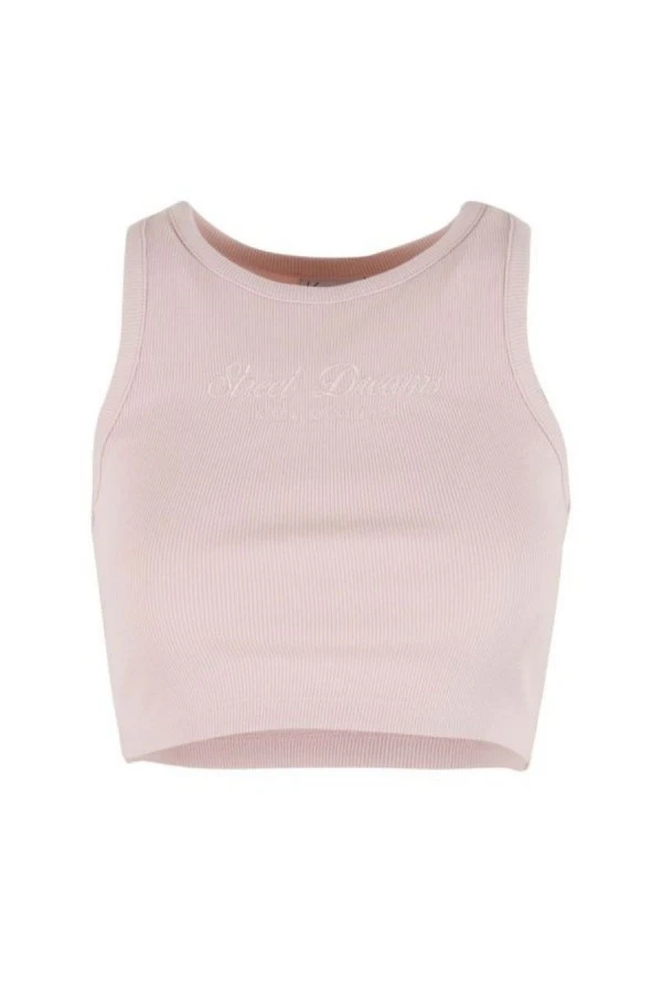 Karl Kani Γυναικείο Crop Top Slogan Rib - Ροζ