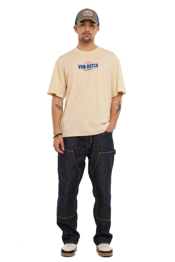 Von Dutch Ανδρικό T-Shirt Vintage Print - Μπεζ