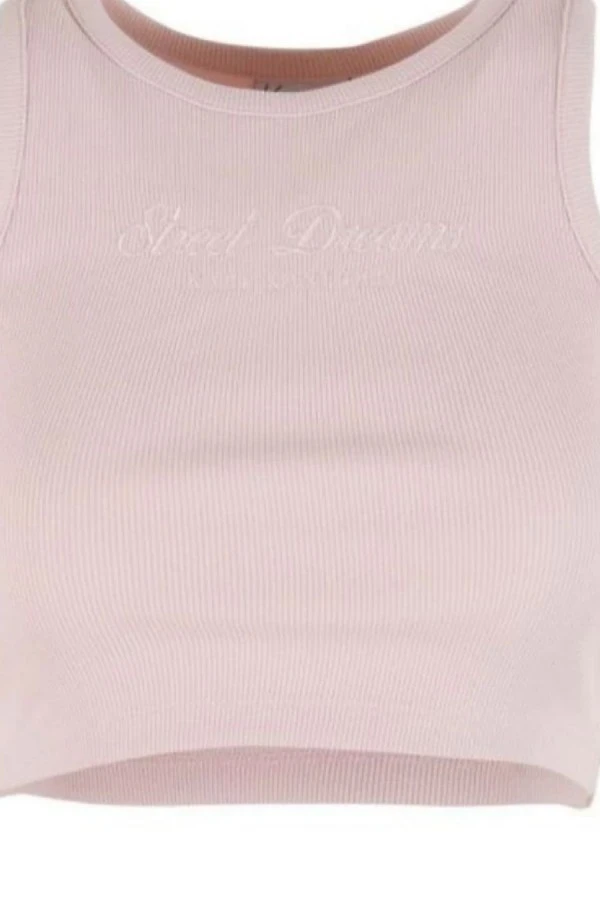 Karl Kani Γυναικείο Crop Top Slogan Rib - Ροζ