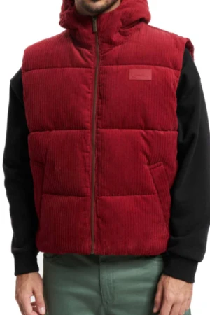 KARL KANI Αμάνικα Μπουφάν KK RUBBER SIGNATURE CORDUROY PUFFER VEST - RED