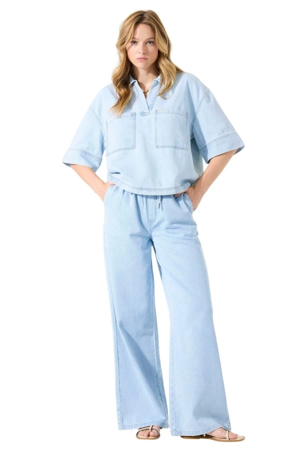 GARCIA Women's Wide Leg Pants - Light Blue