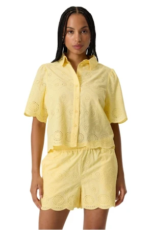 Garcia Γυναικείο Broderie Short Sleeve Shirt - Κίτρινο