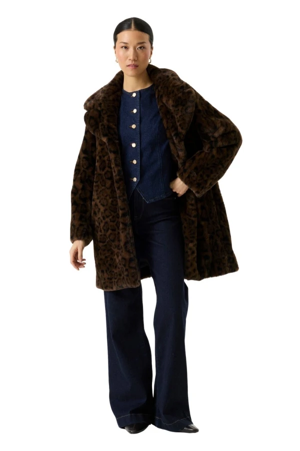 GARCIA GJ2600914 Γυναικείο Faux Fur Παλτό - Leopard Καφέ