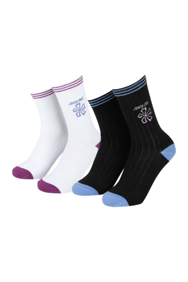 SANTA CRUZ Flower Stripe Socks (2 Pack) - BLACK