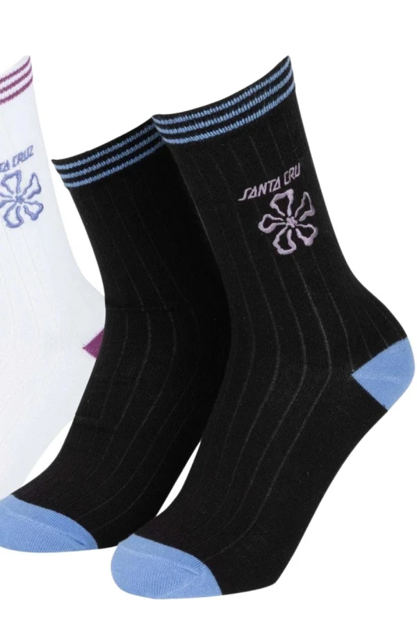 SANTA CRUZ Flower Stripe Socks (2 Pack) - BLACK