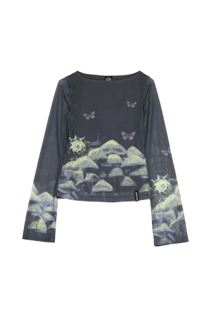 SANTA CRUZ Strip Boat Neck LS Women's Top - Grey