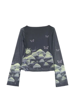 SANTA CRUZ Strip Boat Neck LS Women's Top - Grey