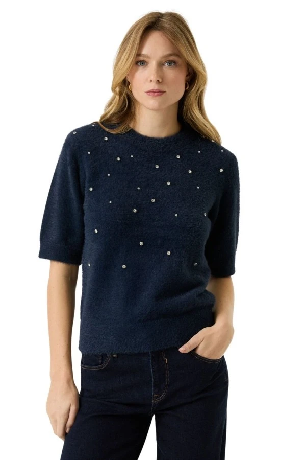 GARCIA U260041 Women's Embellished Pullover - Navy