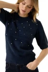 GARCIA U260041 Women's Embellished Pullover - Navy