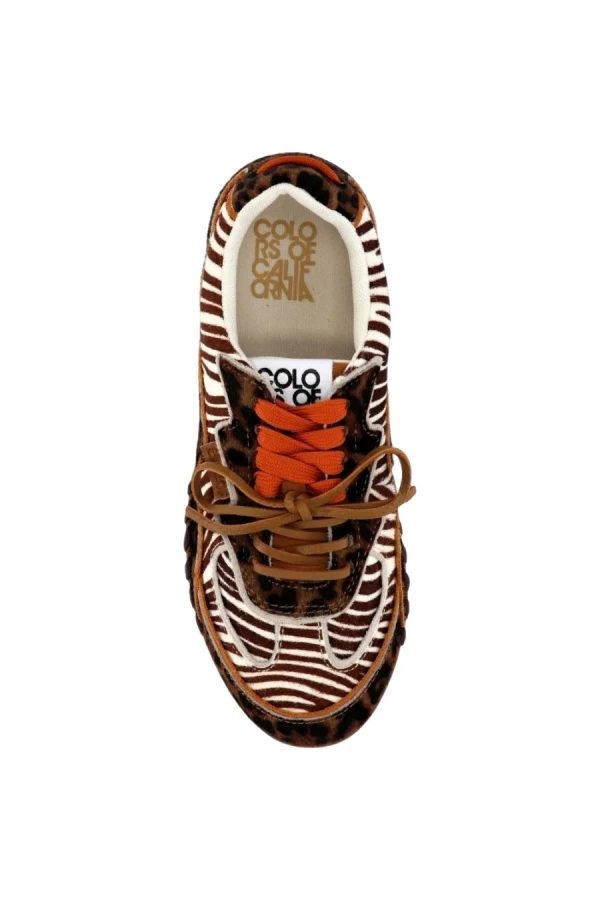 COLORS OF CALIFORNIA Cowhide Double Lace Sneakers - Animal Print