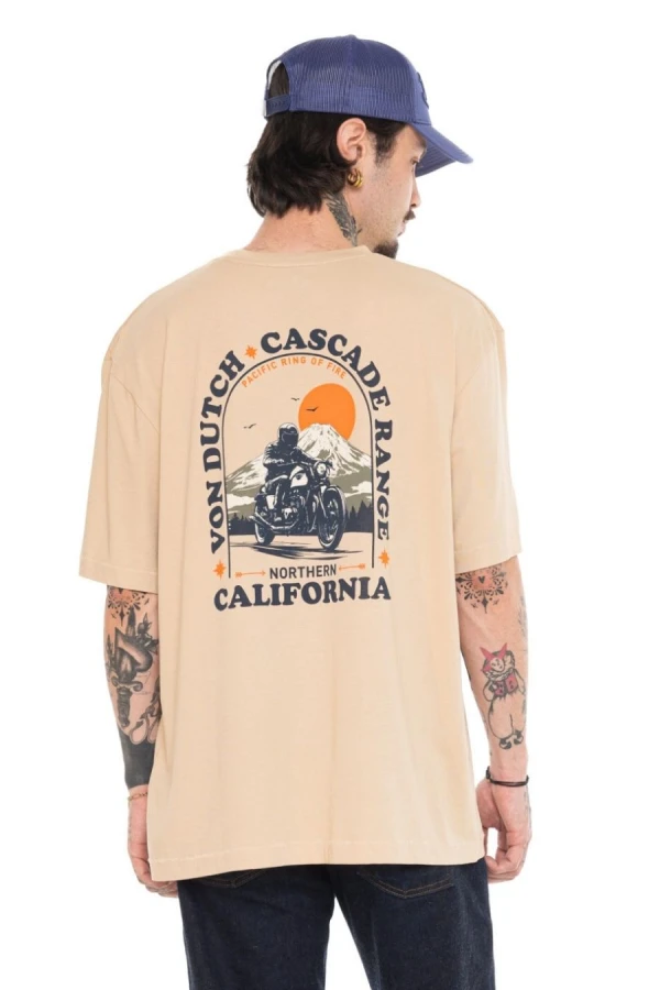 VON DUTCH Men's T-Shirt VD/1/H/TR/ROAD/CR - Beige