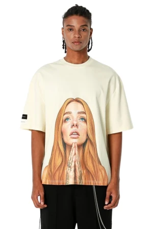 MOD WAVE MOVEMENT T-Shirts MWM FACES PRINT OVERSIZE T-SHIRT - BEIGE