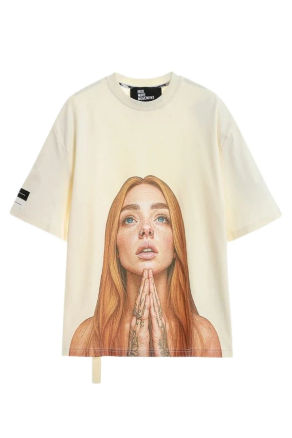 MOD WAVE MOVEMENT T-Shirts MWM FACES PRINT OVERSIZE T-SHIRT - BEIGE
