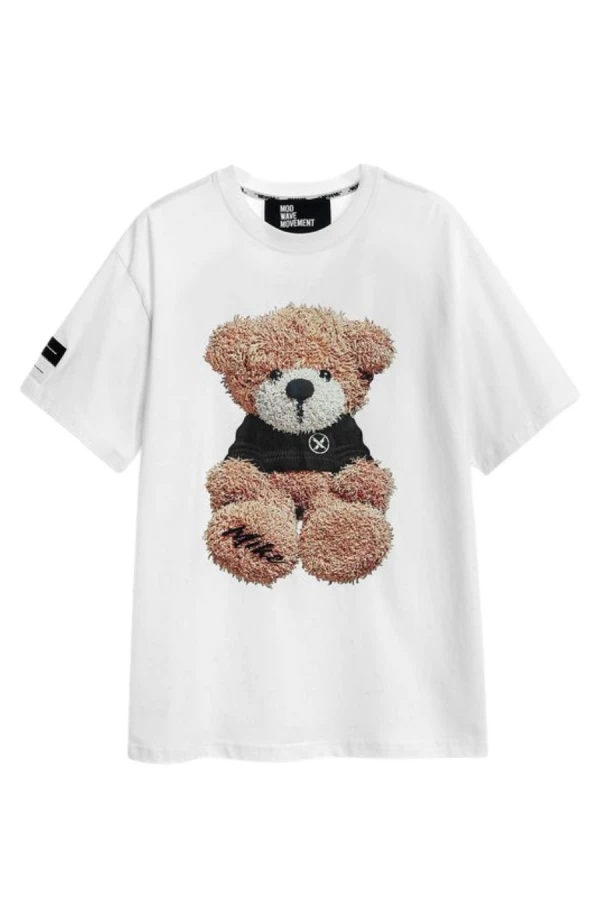 MOD WAVE MOVEMENT T-Shirts MWM TEDDY PRINT T-SHIRT - WHITE