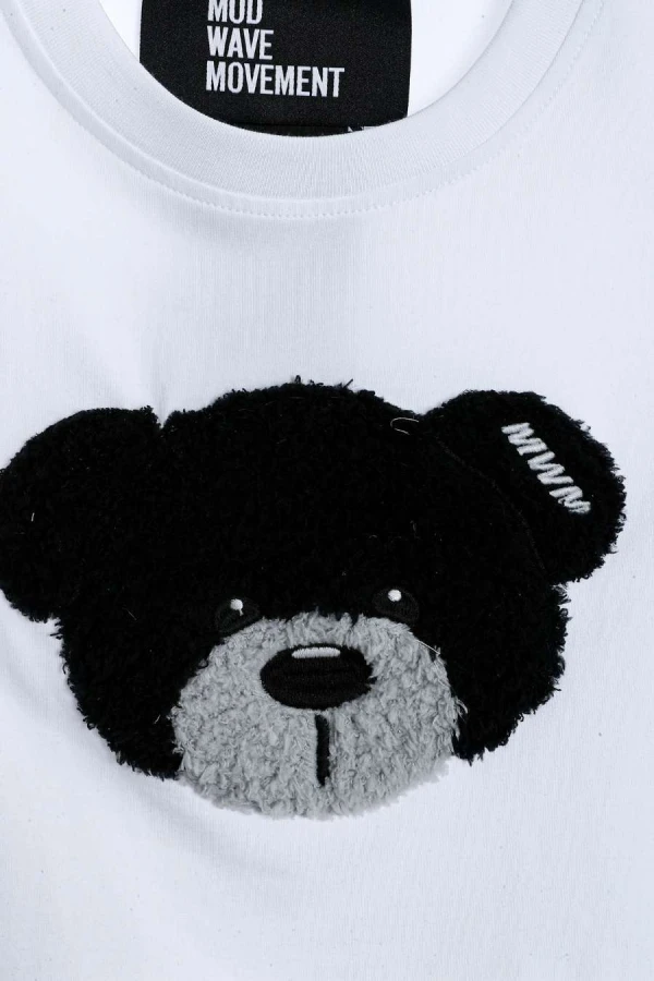 MOD WAVE MOVEMENT T-Shirts MWM WOMEN TEDDY MIKE BAG CROPPED T-SHIRT - WHITE