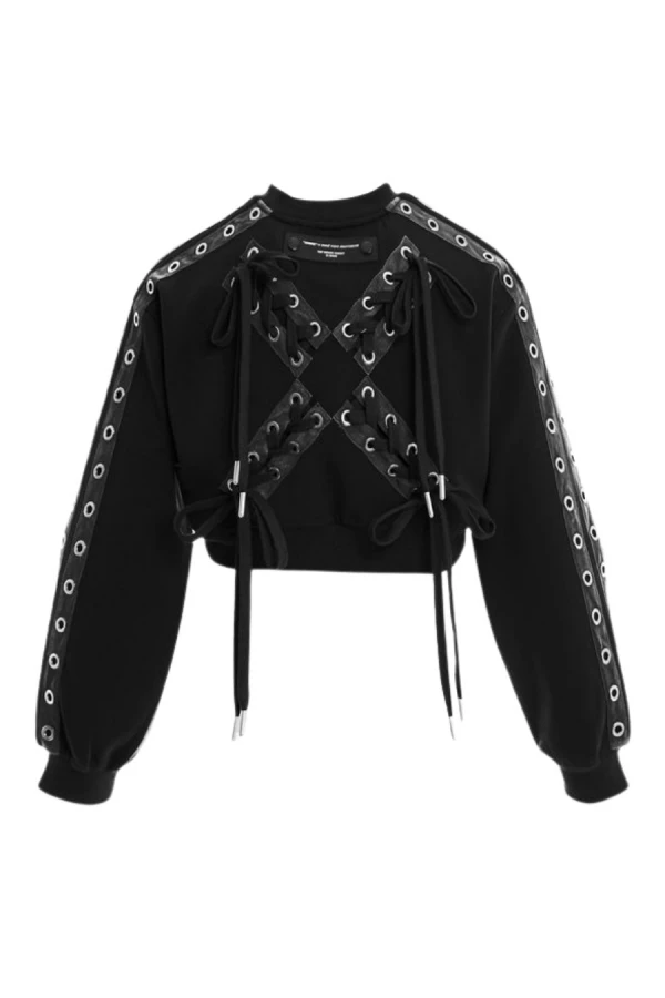 MOD WAVE MOVEMENT Φούτερ λαιμόκοψη MWM WOMEN CROPPED X CORDS SWEATSHIRT - BLACK
