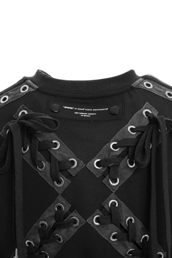 MOD WAVE MOVEMENT Φούτερ λαιμόκοψη MWM WOMEN CROPPED X CORDS SWEATSHIRT - BLACK