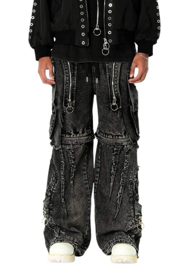 MOD WAVE MOVEMENT Παντελόνια MWM EXTREME ASSYMETRIC ZIPPERS CARGO PANTS - BLACK