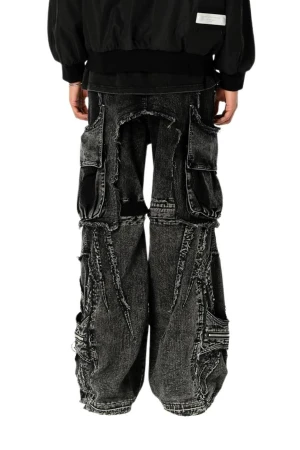 MOD WAVE MOVEMENT Παντελόνια MWM EXTREME ASSYMETRIC ZIPPERS CARGO PANTS - BLACK