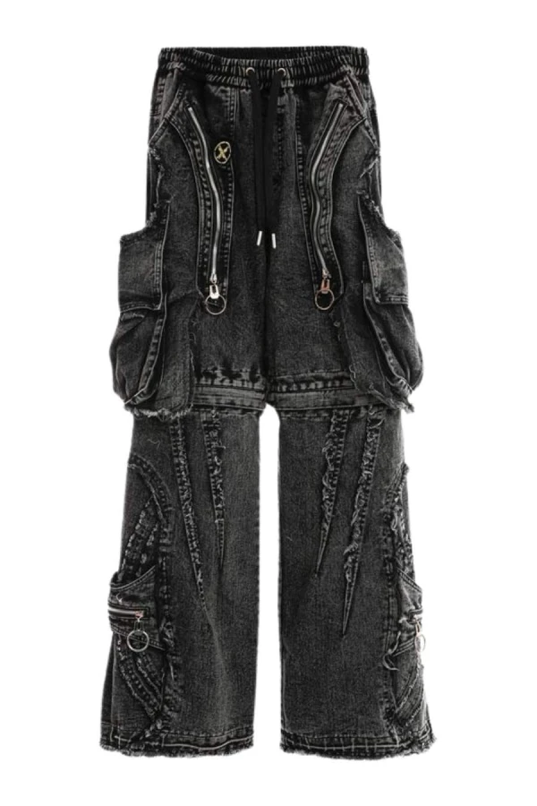 MOD WAVE MOVEMENT Παντελόνια MWM EXTREME ASSYMETRIC ZIPPERS CARGO PANTS - BLACK