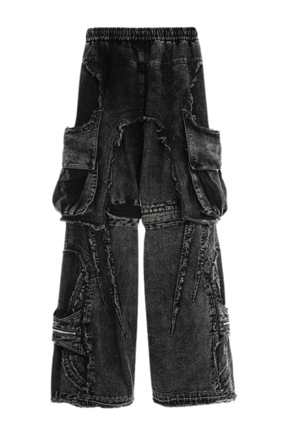 MOD WAVE MOVEMENT Παντελόνια MWM EXTREME ASSYMETRIC ZIPPERS CARGO PANTS - BLACK