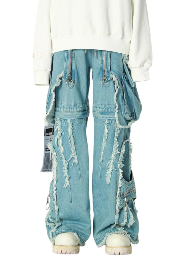 MOD WAVE MOVEMENT Παντελόνια MWM EXTREME ASSYMETRIC ZIPPERS CARGO PANTS - BLUE