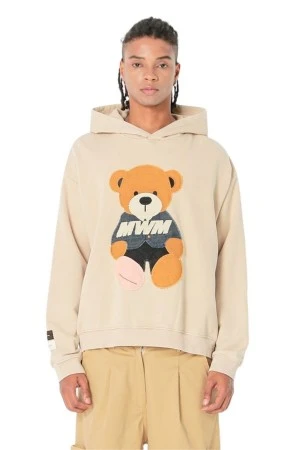 MOD WAVE MOVEMENT Φούτερ με Κουκούλα MWM TEDDY CANVAS PATCHES CROPPED HOODIE - BEIGE