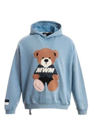 MOD WAVE MOVEMENT Φούτερ με Κουκούλα MWM TEDDY CANVAS PATCHES CROPPED HOODIE - BLUE