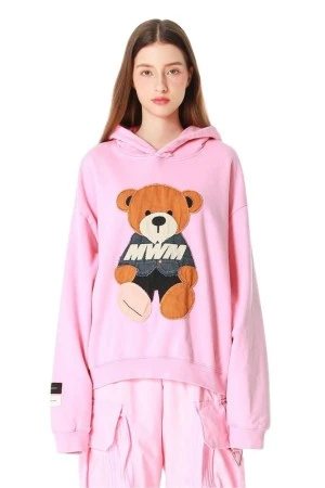MOD WAVE MOVEMENT Φούτερ με Κουκούλα MWM TEDDY CANVAS PATCHES CROPPED HOODIE - PINK