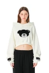 MOD WAVE MOVEMENT Φούτερ με Κουκούλα MWM WOMEN TEDDY MIKE BAG CROPPED HOODIE - WHITE