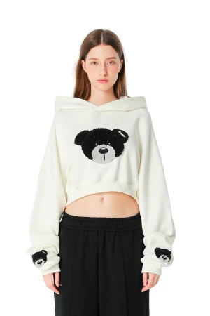 MOD WAVE MOVEMENT Φούτερ με Κουκούλα MWM WOMEN TEDDY MIKE BAG CROPPED HOODIE - WHITE