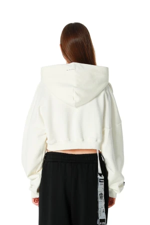 MOD WAVE MOVEMENT Φούτερ με Κουκούλα MWM WOMEN TEDDY MIKE BAG CROPPED HOODIE - WHITE