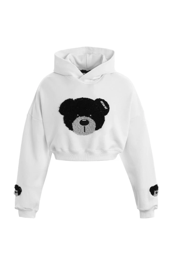 MOD WAVE MOVEMENT Φούτερ με Κουκούλα MWM WOMEN TEDDY MIKE BAG CROPPED HOODIE - WHITE