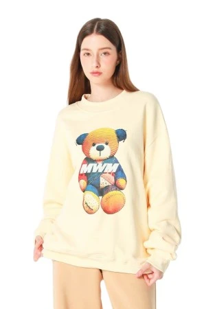 MOD WAVE MOVEMENT Φούτερ λαιμόκοψη MWM TEDDY PATCHWORK PRINT SWEATSHIRT - BEIGE