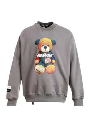 MOD WAVE MOVEMENT Φούτερ λαιμόκοψη MWM TEDDY PATCHWORK PRINT SWEATSHIRT - GREY