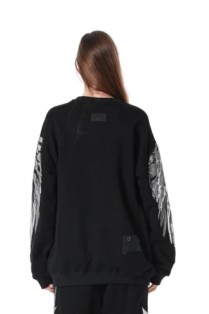 MOD WAVE MOVEMENT Φούτερ λαιμόκοψη MWM WINGS SEQUINS SWEATSHIRT - BLACK