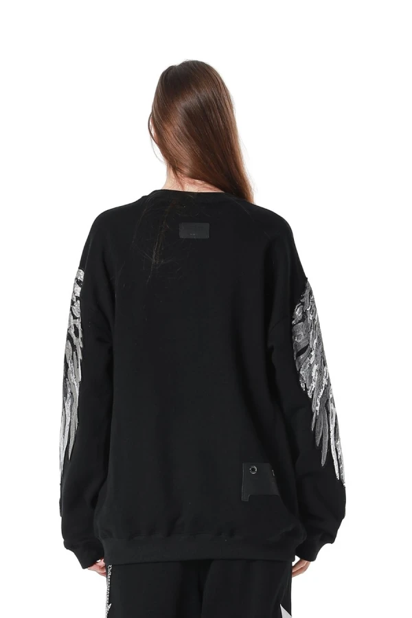 MOD WAVE MOVEMENT Φούτερ λαιμόκοψη MWM WINGS SEQUINS SWEATSHIRT - BLACK