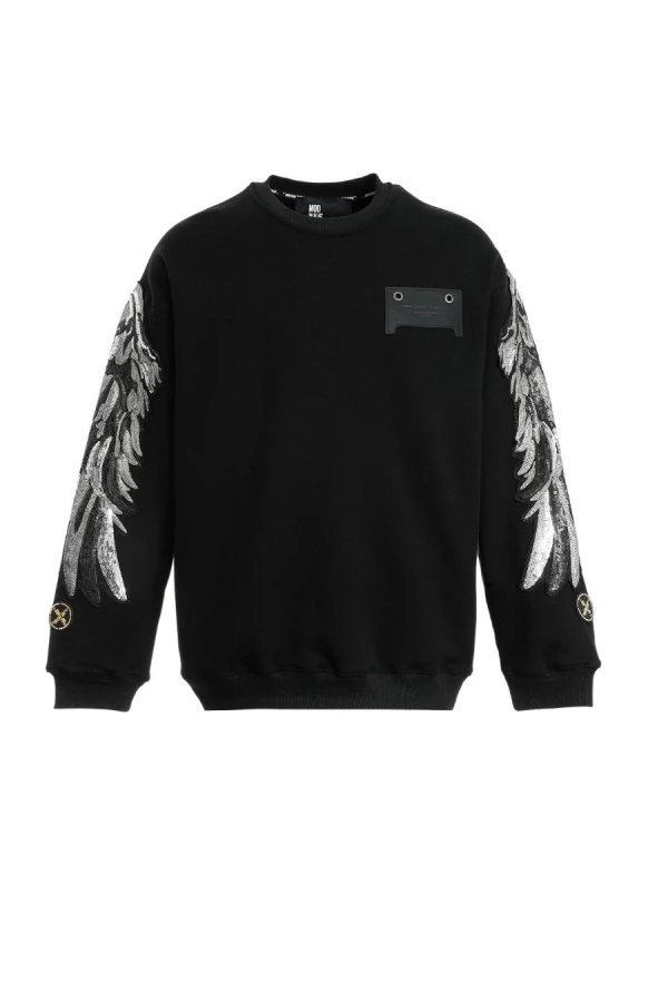 MOD WAVE MOVEMENT Φούτερ λαιμόκοψη MWM WINGS SEQUINS SWEATSHIRT - BLACK
