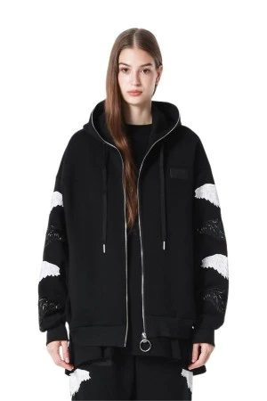 MOD WAVE MOVEMENT Ζακέτες MWM WINGS STRASS MINI ZIP-UP HOODIE - BLACK