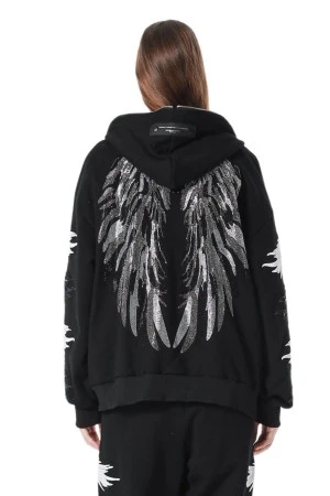 MOD WAVE MOVEMENT Ζακέτες MWM WINGS STRASS MINI ZIP-UP HOODIE - BLACK