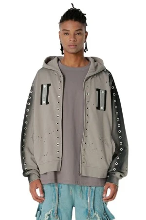 MOD WAVE MOVEMENT Ζακέτες MWM VANGUARD DOGS STUDDED ZIP-UP HOODIE - GREY