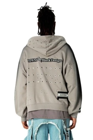 MOD WAVE MOVEMENT Ζακέτες MWM VANGUARD DOGS STUDDED ZIP-UP HOODIE - GREY