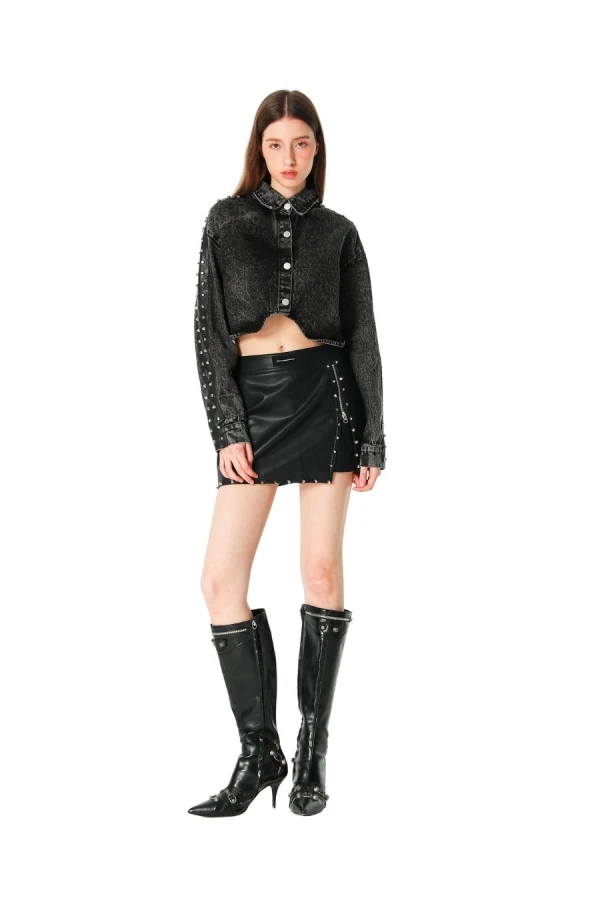 MOD WAVE MOVEMENT Πουκάμισα MWM WOMENS CROPPED ASYMETTRIC SHIRT - BLACK